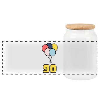 HAPPY BIRTHDAY. HAPPY BIRTHDAY. ANNIVERSARY. - Panoramic Cookie Jar with Wooden Lid - white - Front
