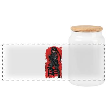 Military Girl Anime - Panoramic Cookie Jar with Wooden Lid - white - Front