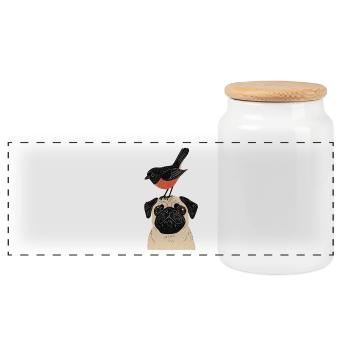 Mops mit Vogel - Panorama Keksdose mit Holzdeckel - Weiß - Vorne