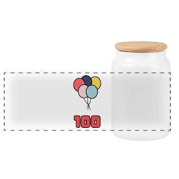 100. 100 JAHRE. 100-JÄHRIGES JUBILÄUM. GEBURTSTAG 100 - Panorama Keksdose mit Holzdeckel - Weiß - Vorne