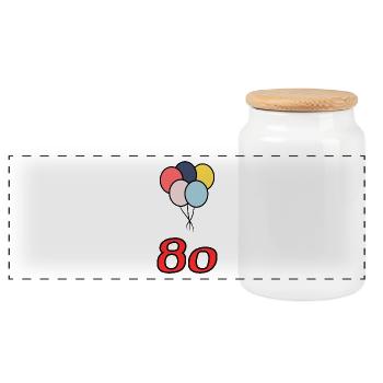 80. 80 ANS. 80e ANNIVERSAIRE. ANNIVERSAIRE 80 ANS. - Boîte à biscuits avec couvercle en bois - blanc - Devant