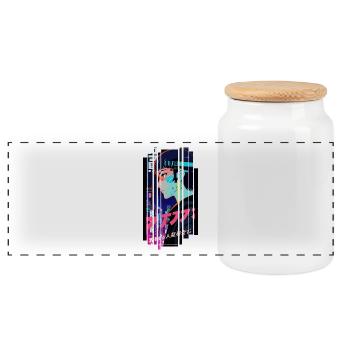 Cyborg Woman Futuristic Kanji - Panoramic Cookie Jar with Wooden Lid - white - Front