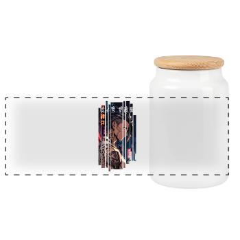 Homme tatoué cyber rouge - Boîte à biscuits avec couvercle en bois - blanc - Devant