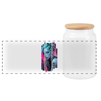 Neonblaues Cyber-Mädchen - Panorama Keksdose mit Holzdeckel - Weiß - Vorne