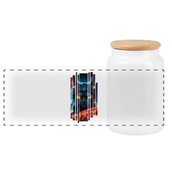 Cyber chat Urban city néon - Boîte à biscuits avec couvercle en bois - blanc - Devant