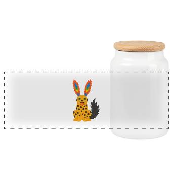 Guépard exotique fantastique avec oreilles en plumes arc-en-ciel - Boîte à biscuits avec couvercle en bois - blanc - Devant