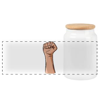 Main avec le poing fermé - Boîte à biscuits avec couvercle en bois - blanc - Devant