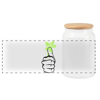 Une main avec des feuilles vertes sur le pouce - Boîte à biscuits avec couvercle en bois - blanc - Devant