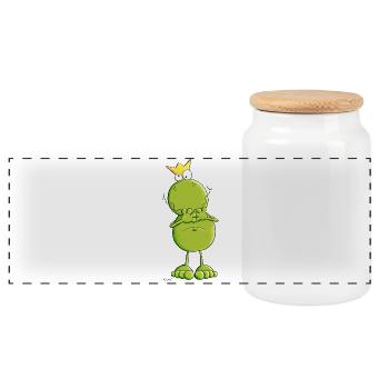 Frog with crown - Panoramic Cookie Jar with Wooden Lid - white - Front