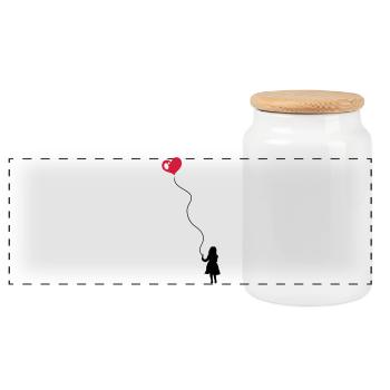 Kleines Kind mit Herz Luftballon - Panorama Keksdose mit Holzdeckel - Weiß - Vorne