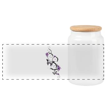 Ornement floral avec papillons et fleurs. - Boîte à biscuits avec couvercle en bois - blanc - Devant