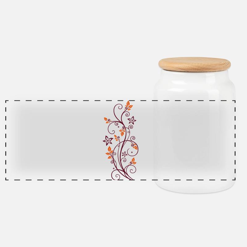 Filigrane Ranke mit Blättern und Blumen. - Panorama Keksdose mit Holzdeckel - Weiß