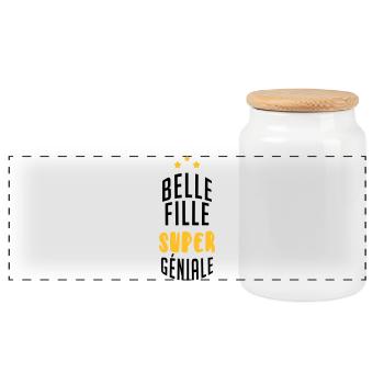 Belle Fille - Mariage - Mariée - Famille - Noël - Panoramic Cookie Jar with Wooden Lid - white - Front