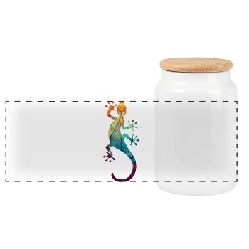 Mandala Gecko - Panoramic Cookie Jar with Wooden Lid - white - Front