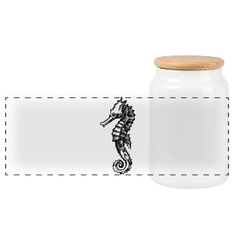 The Seahorse - Panoramic Cookie Jar with Wooden Lid - white - Front