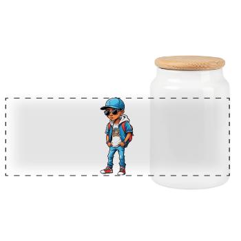 Cool Dessin Animé Adolescent - Boîte à biscuits avec couvercle en bois - blanc - Devant