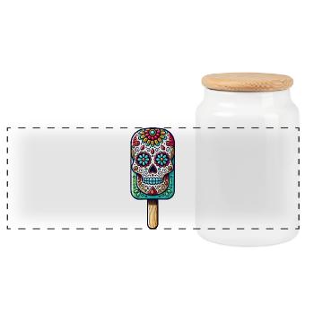 witziges Skull-Eis-Motiv - Día de Muertos - Panorama Keksdose mit Holzdeckel - Weiß - Vorne