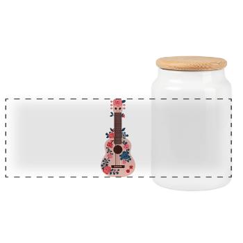 Floral Guitar Motif for Acoustic Music Lovers - Panoramic Cookie Jar with Wooden Lid - white - Front