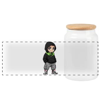 Urban Teen Cartoon Character Design - Panoramic Cookie Jar with Wooden Lid - white - Front