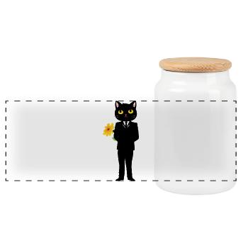 Elegante Katze im Anzug mit Blume - Panorama Keksdose mit Holzdeckel - Weiß - Vorne