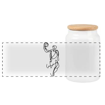 Basketball Sketch - Panoramic Cookie Jar with Wooden Lid - white - Front