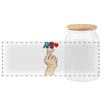 K-Pop Fingerherz Liebe – Sarang ❤️ - Boîte à biscuits avec couvercle en bois - blanc - Devant