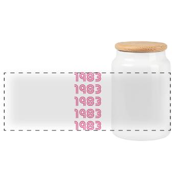 Year 1983 - Panoramic Cookie Jar with Wooden Lid - white - Front