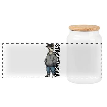 Alpaca Streetwear Urban Style Design - Panoramic Cookie Jar with Wooden Lid - white - Front