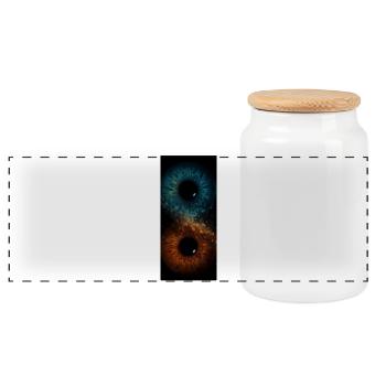 Double Eye Blue and Orange - Panoramic Cookie Jar with Wooden Lid - white - Front