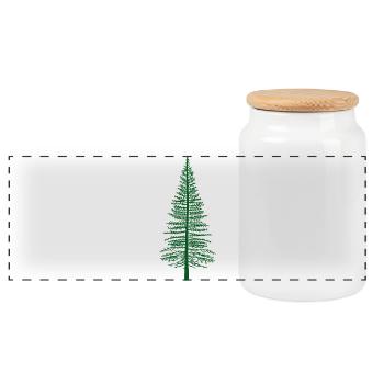 Green Fir Tree Silhouette - Panoramic Cookie Jar with Wooden Lid - white - Front