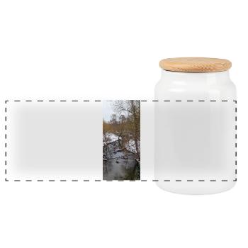 Winter river in the fog - Panoramic Cookie Jar with Wooden Lid - white - Front