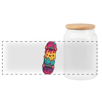 Flammen-Skateboard Lachendes Gesicht - Panorama Keksdose mit Holzdeckel - Weiß - Vorne