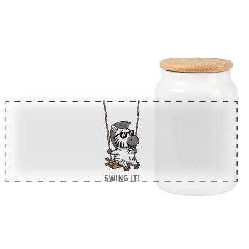 Dessin animé zébré mignon et sympa sur la balançoire - Boîte à biscuits avec couvercle en bois - blanc - Devant