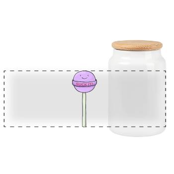 Sucette mignonne avec un dessin animé drôle - Boîte à biscuits avec couvercle en bois - blanc - Devant