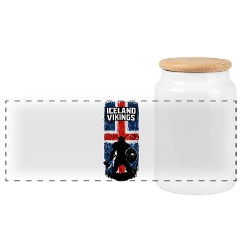 Iceland Vikings Silhouette - Panoramic Cookie Jar with Wooden Lid - white - Front