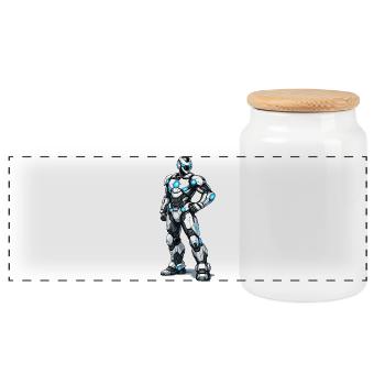 Robot - Panoramic Cookie Jar with Wooden Lid - white - Front