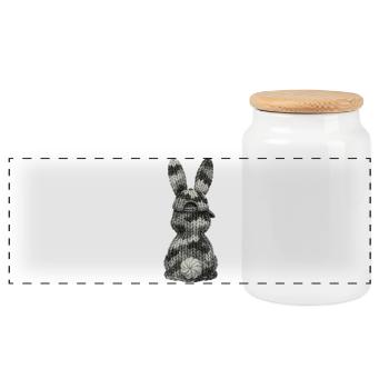 Hase von hinten Camouflage Kappe Cap Tarnfarben - Panorama Keksdose mit Holzdeckel - Weiß - Vorne