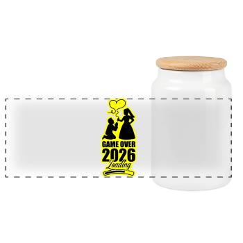 Game Over 2026 Hochzeit - Panorama Keksdose mit Holzdeckel - Weiß - Vorne