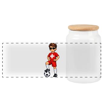 Football Young Switzerland Fan Swiss Flag - Panoramic Cookie Jar with Wooden Lid - white - Front