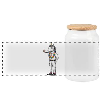 Harlequin Horse in Party Attire - Panoramic Cookie Jar with Wooden Lid - white - Front
