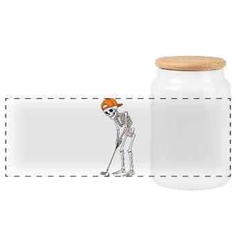 Golf-Skelett Halloween-gruseliger Golfer - Panorama Keksdose mit Holzdeckel - Weiß - Vorne
