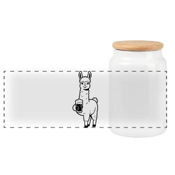 llama with beer - Panoramic Cookie Jar with Wooden Lid - white - Front