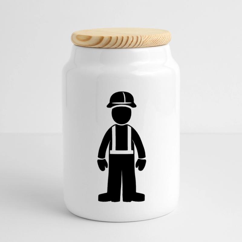 Construction workers Panoramic Cookie Jar with Wooden Lid