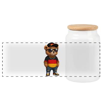 Germany Bear Black Red Fan Art - Panoramic Cookie Jar with Wooden Lid - white - Front