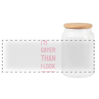 I'm Gayer Than I Look – Pride Spruch (Pink/Rosa) - Panorama Keksdose mit Holzdeckel - Weiß - Vorne