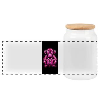 Rosa Graffiti-Affe mit Brille - Panorama Keksdose mit Holzdeckel - Weiß - Vorne