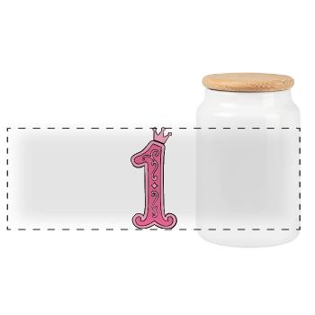 Pinkes Kronen-1 Design - Panorama Keksdose mit Holzdeckel - Weiß - Vorne