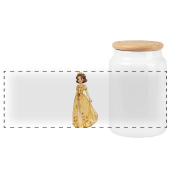 Gelbe Prinzessin Robe mit Blüten - Panorama Keksdose mit Holzdeckel - Weiß - Vorne