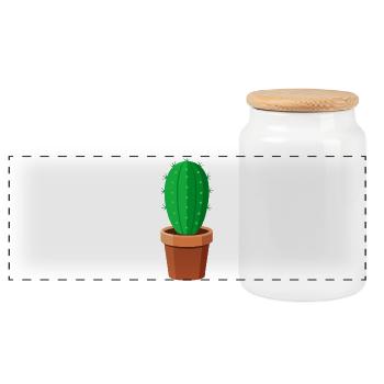 cactus - Panoramic Cookie Jar with Wooden Lid - white - Front
