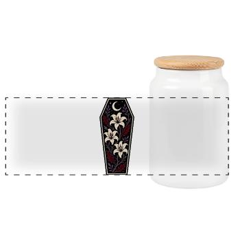 Gothic Coffin with Lilies and Moon - Panoramic Cookie Jar with Wooden Lid - white - Front
